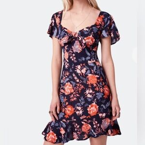 BOG Collective PALMA Navy Floral Ruffle Dress NWT HSH
